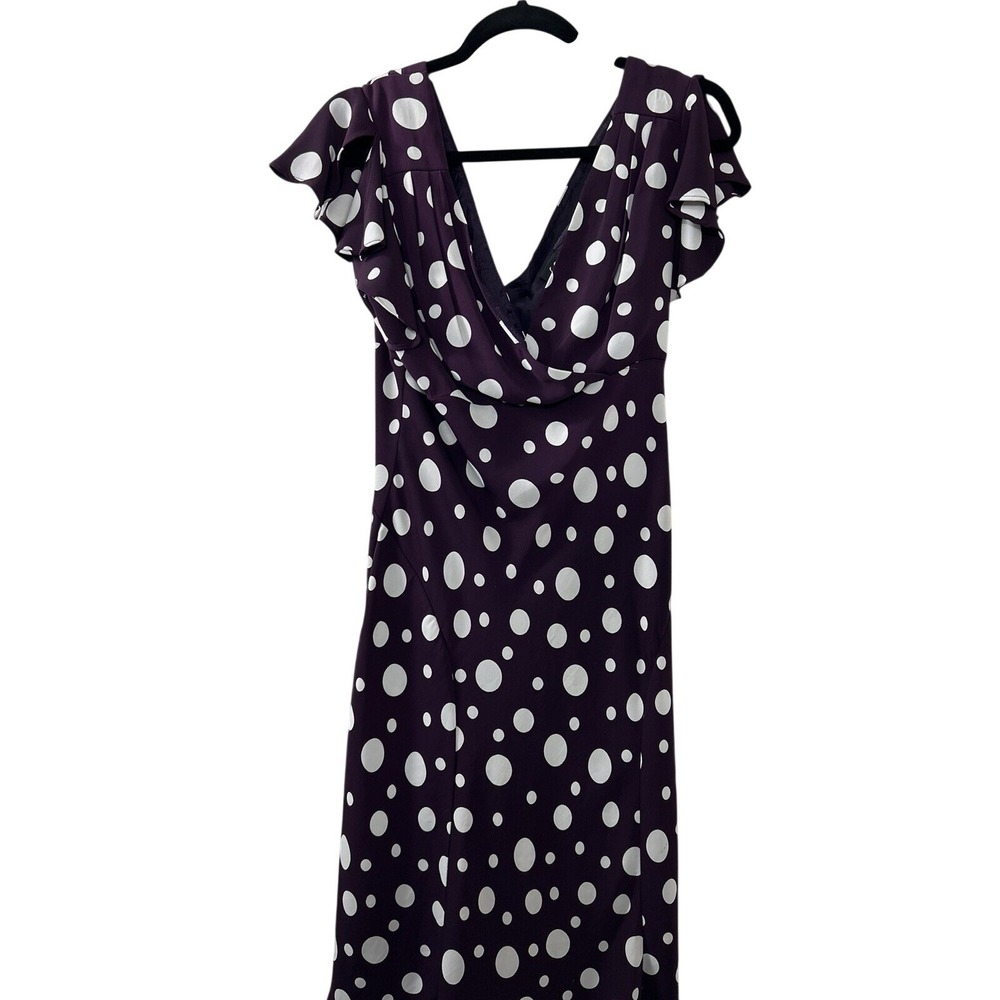 S.L. Fashions Polka Dot Dress M‎ Purple Flutter Sleeve Cowl Neck Retro Pinup
